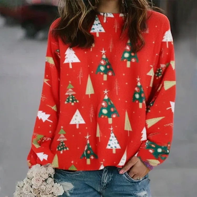 3D Print Women's Sweater Crewneck Pullover Casual Loose Long Sleeve Knit Top