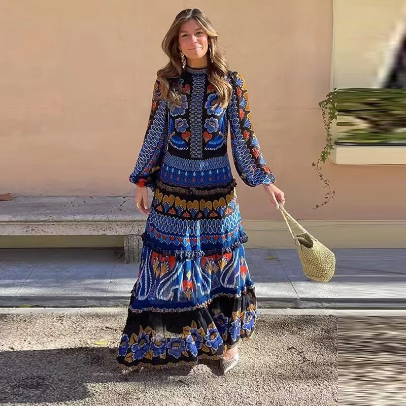 Women's Summer Print Patchwork Tiered Bodycon Dress