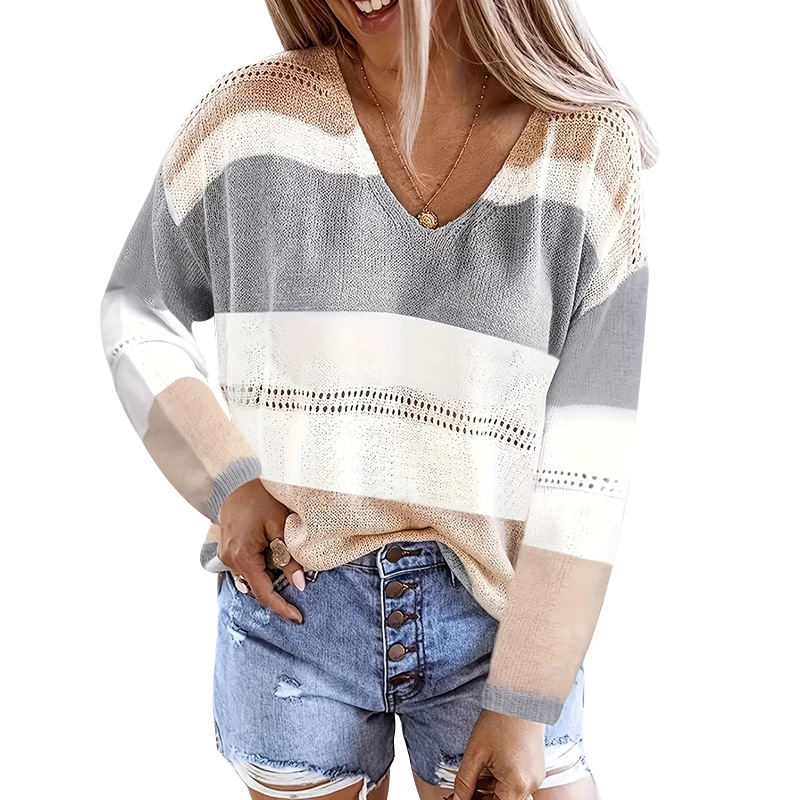 Striped Color-Block Pointelle Knit Sweater