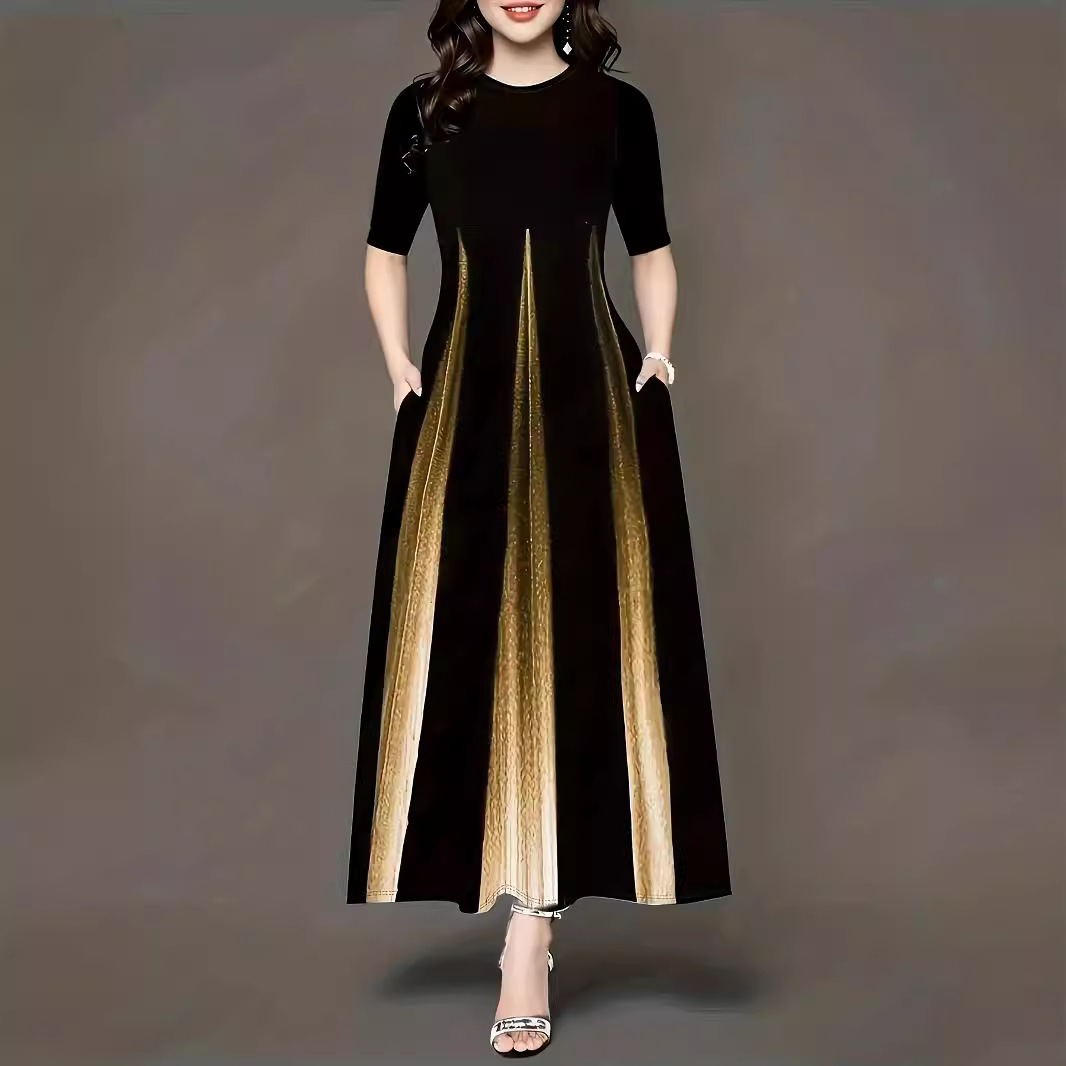 Women's Gradient Print A-Line Midi Dress Round Neck Short Sleeve