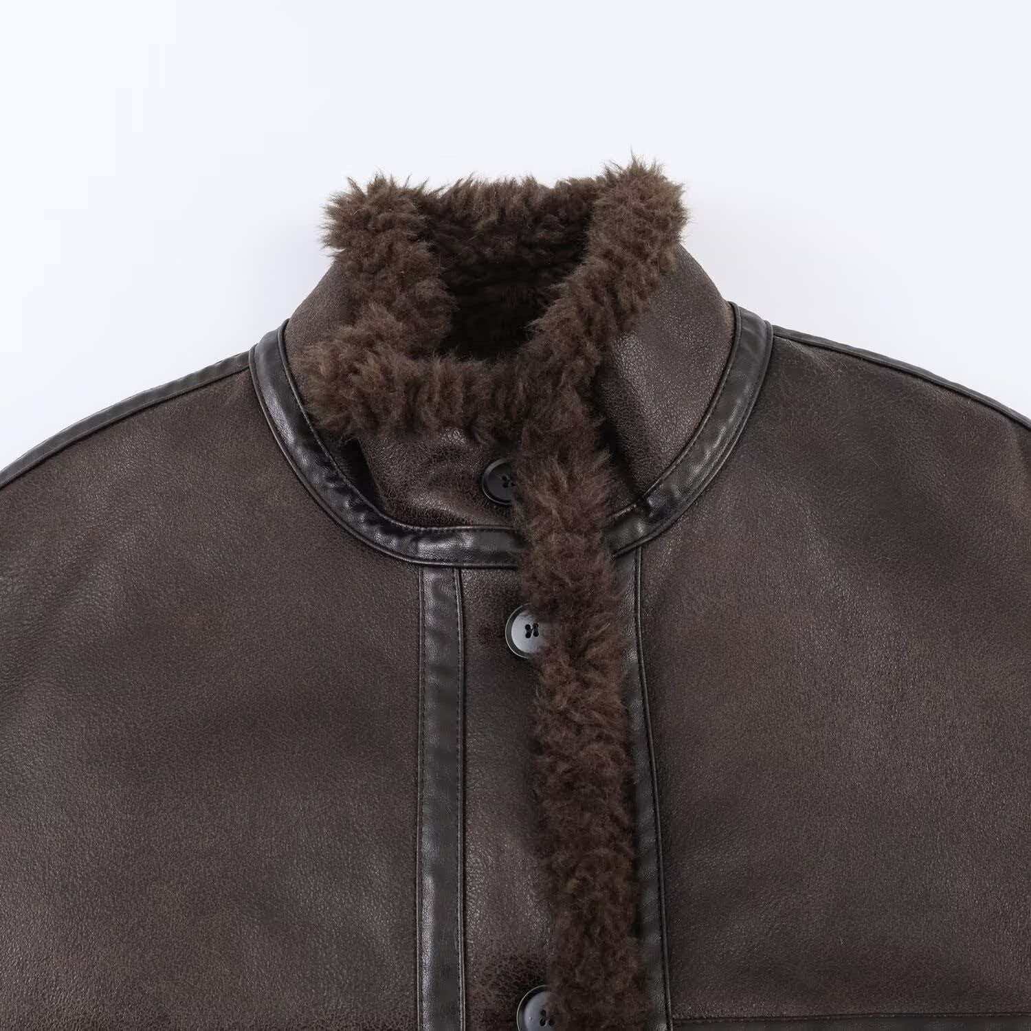 Women's Reversible Bomber Jacket Vintage Stand Collar Winter Coat