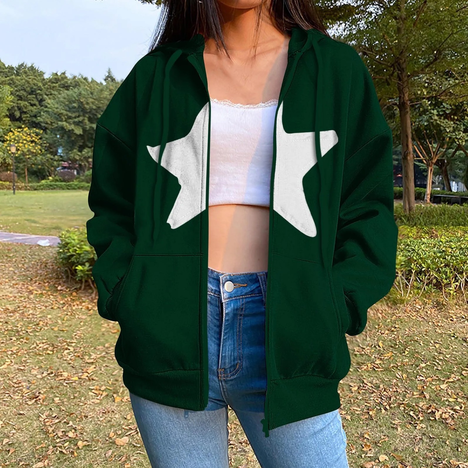 Women's Star Print Zip-Up Hoodie