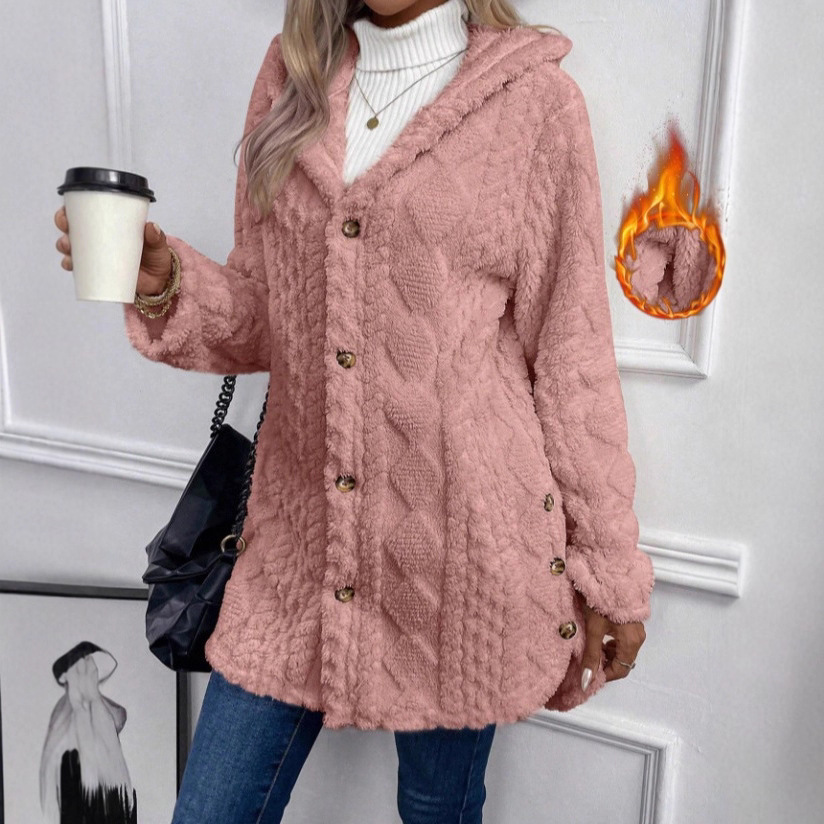 Women's Hooded Double-Fleece Cardigan Long-Sleeve Casual Warm Jacket