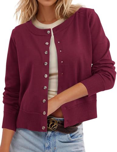 Women's Polka Dot Print Button Cardigan Sweater
