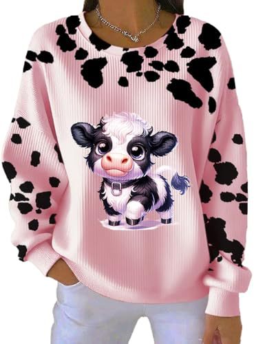 Women's Cute Cow Print Crewneck Sweatshirt