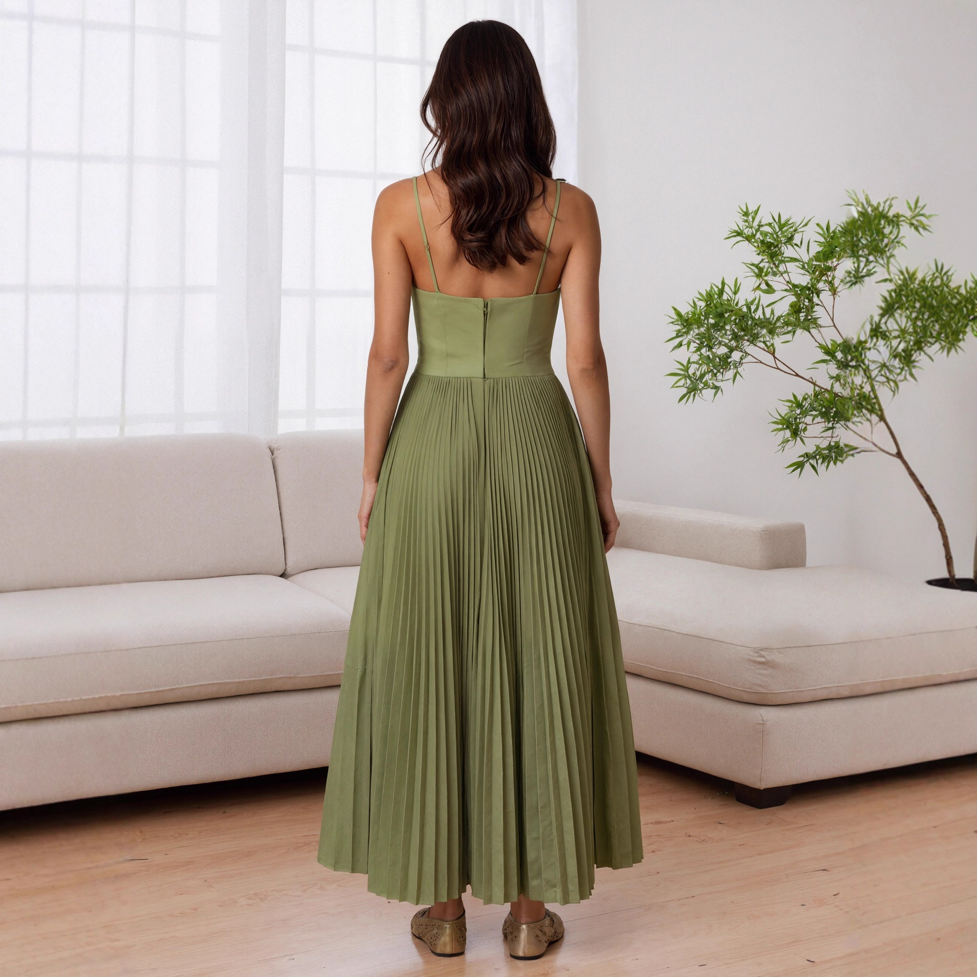 Women's Backless Deep V-Neck Sexy Midi Dress for Prom & Bridesmaid