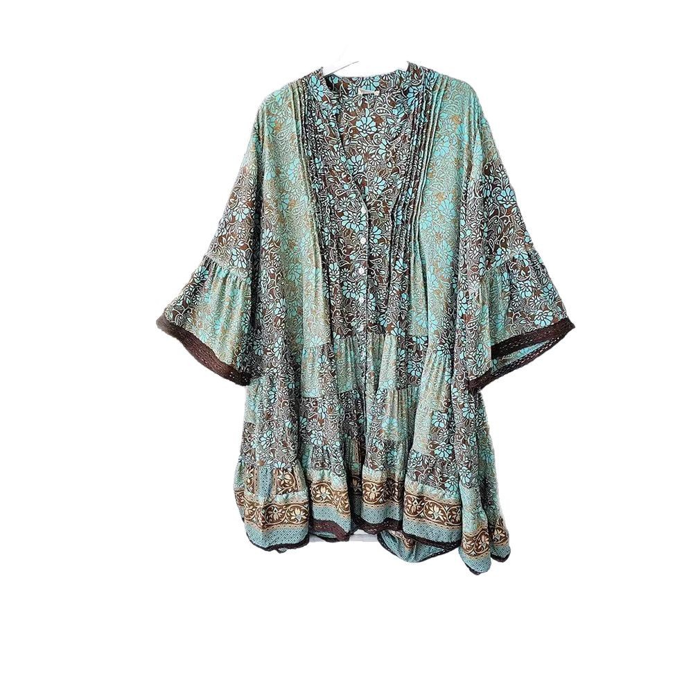 Women's Floral Print V-Neck Bell Sleeve Midi Dress