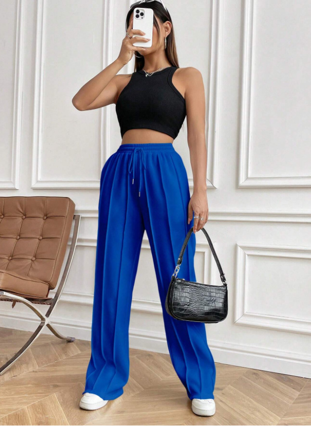 Women's Casual Drawstring Straight-Leg Track Pants with Vertical Stripes