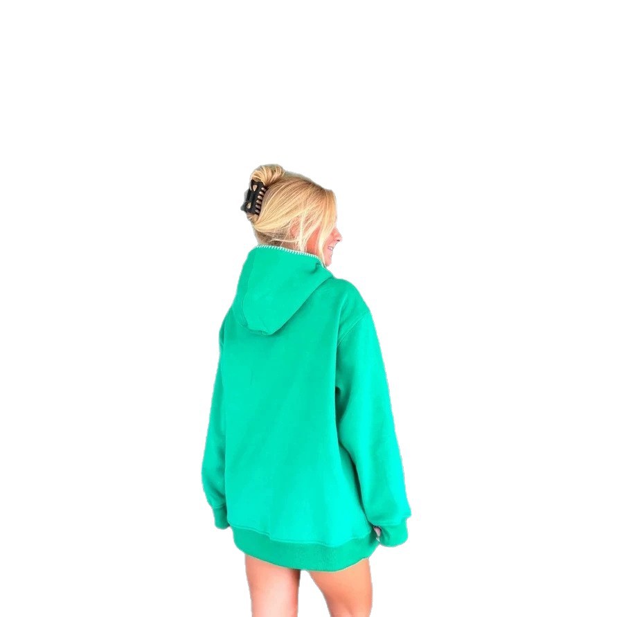 Hooded Casual Embroidered Solid Color Long Sleeve Sweatshirt for Women