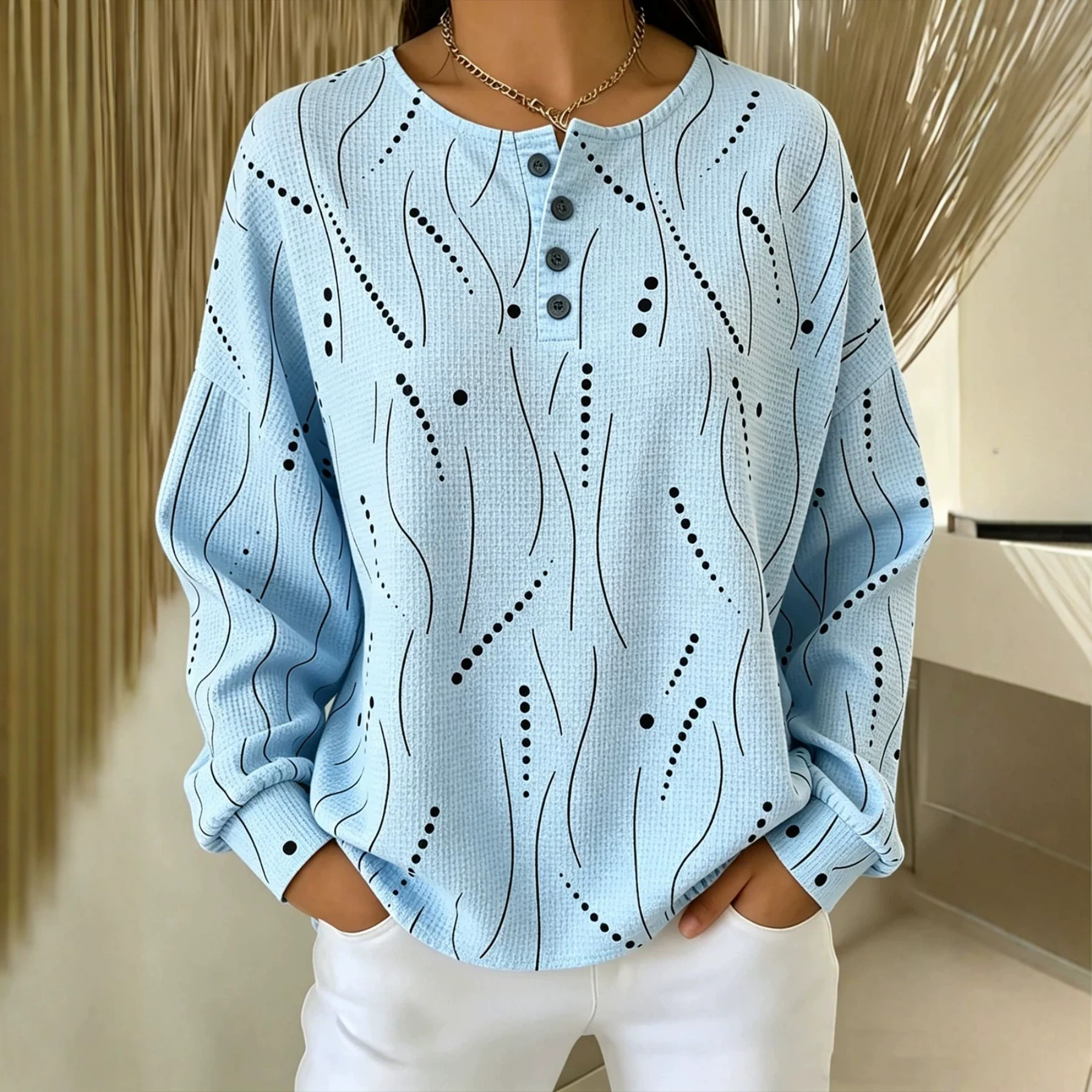 Women's Retro Polka Dot Print Button Sweatshirt