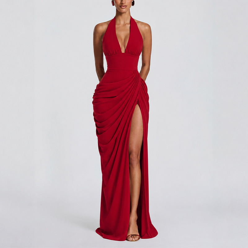 Elegant V-Neck High-Waist Bodycon Long Dress for Evening Parties