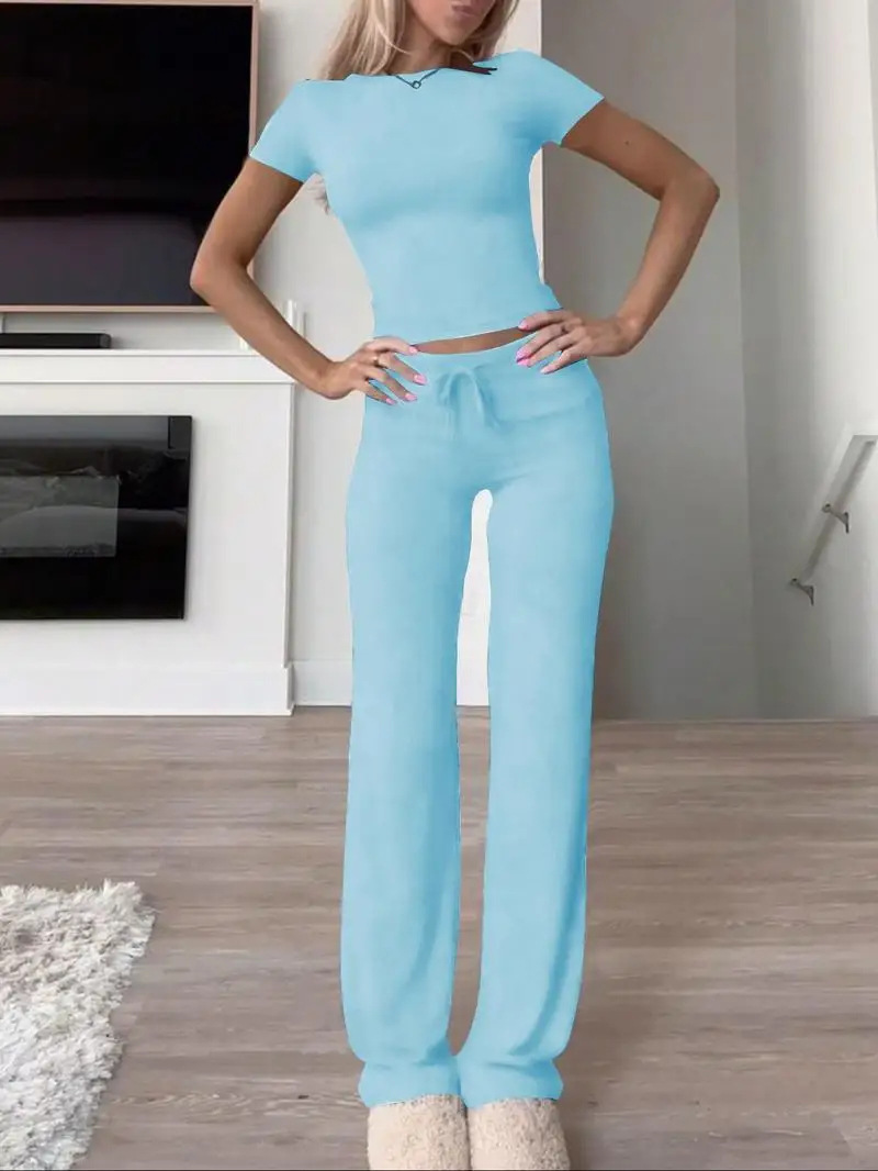 Women's Casual Two-Piece Set Short Sleeve Top & Long Pants