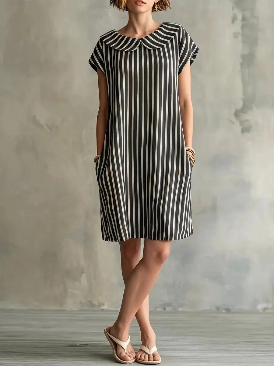 Elegant Striped Print Sleeveless High-Waist Bodycon Midi Dress