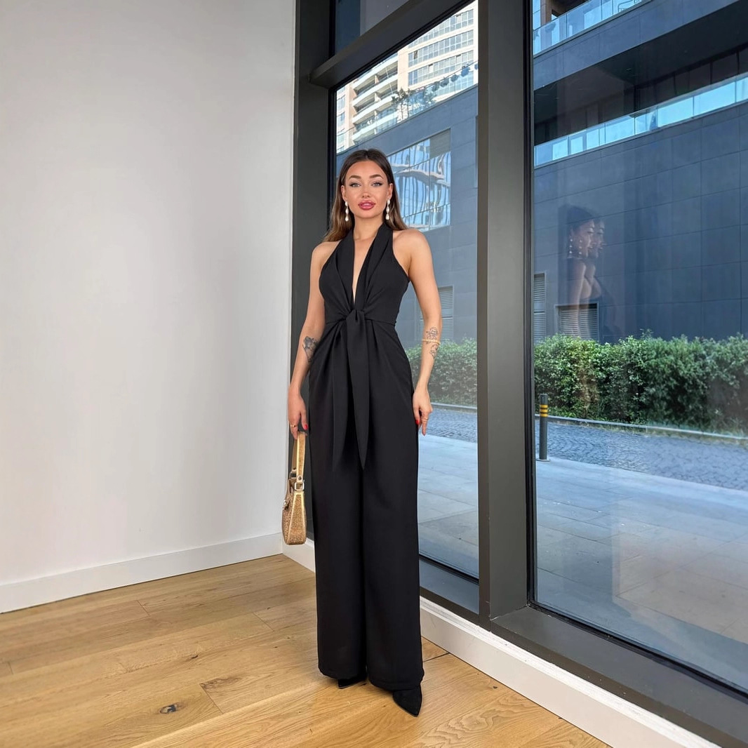 Women's Halter Tie Sleeveless Cinched Waist Sexy Jumpsuit