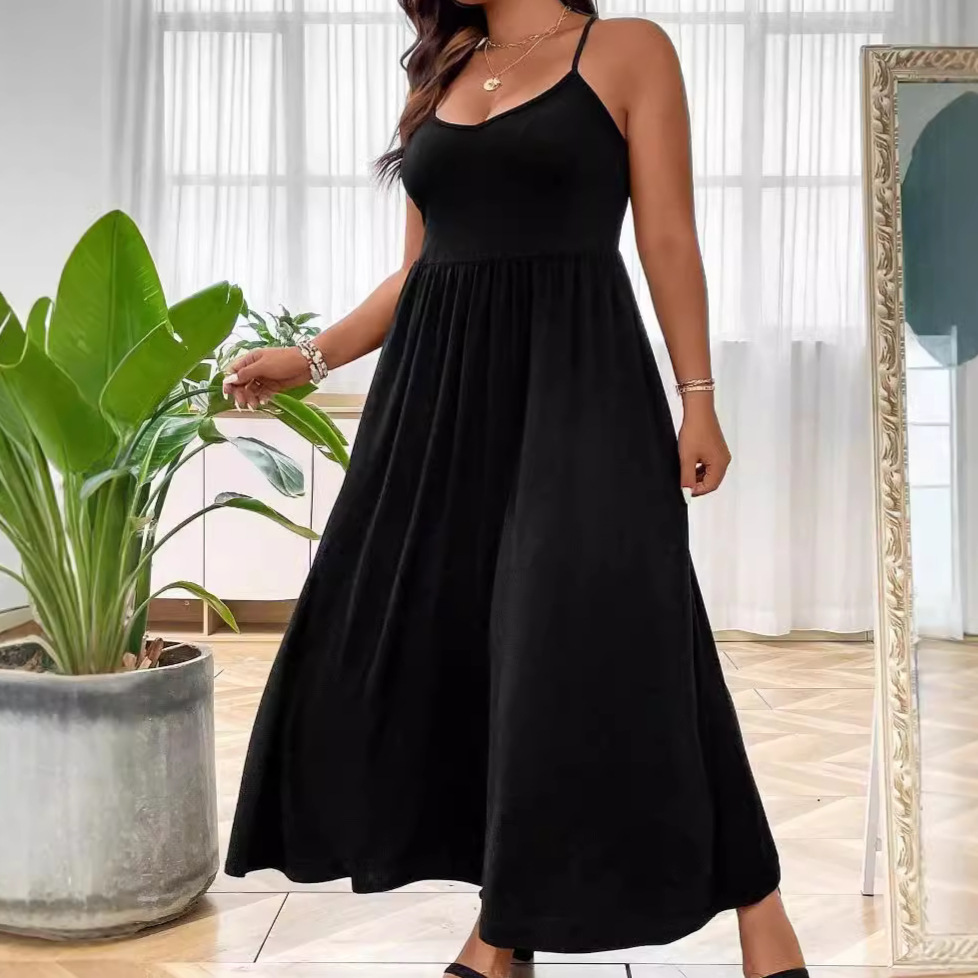 Elegant Sleeveless Midi Dress with Open Back and Spaghetti Straps