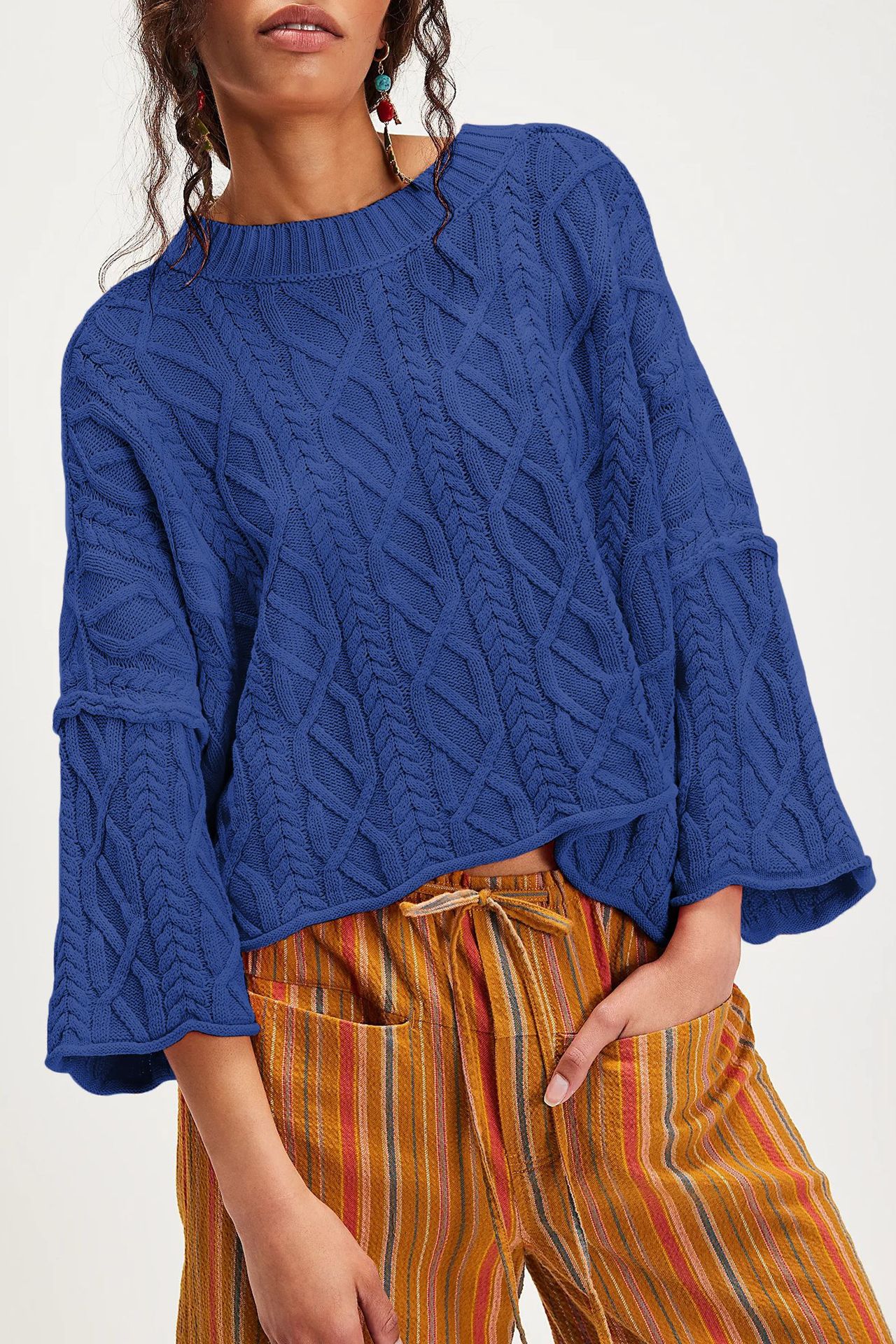 Women's Cropped Crewneck Knit Sweater