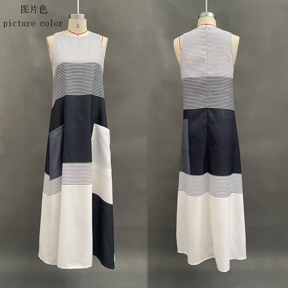 Women's Sleeveless Colorblock Long Casual Dress