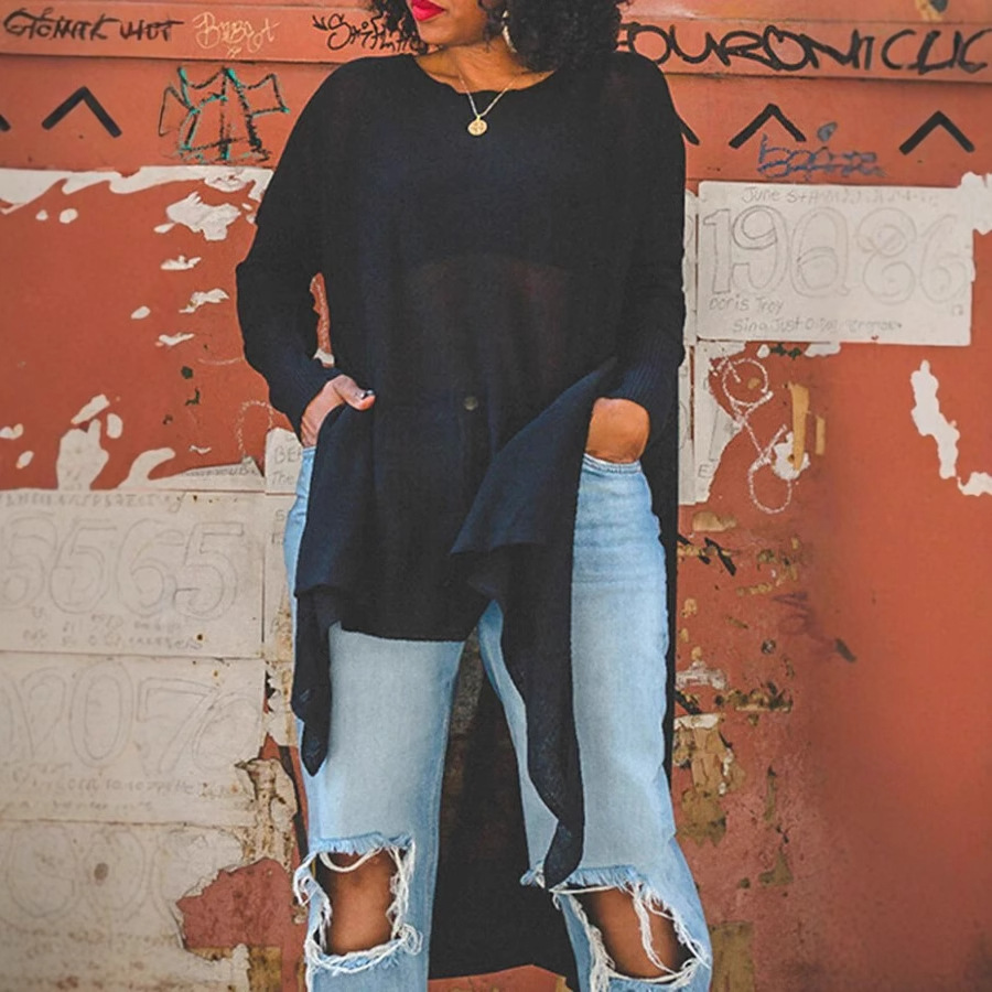 Asymmetric Hem Slit Knit Top