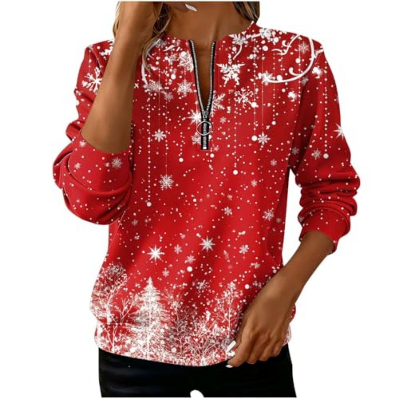 Plaid Snowflake Print Half-Zip Hoodie