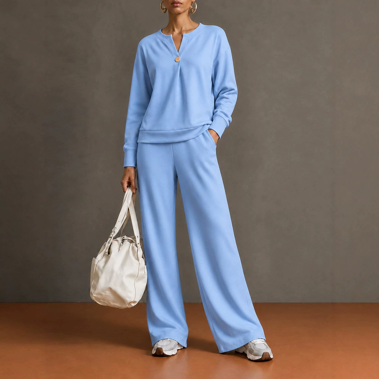 Women's Two-Piece Sweatshirt & Drawstring Wide-Leg Pants Set