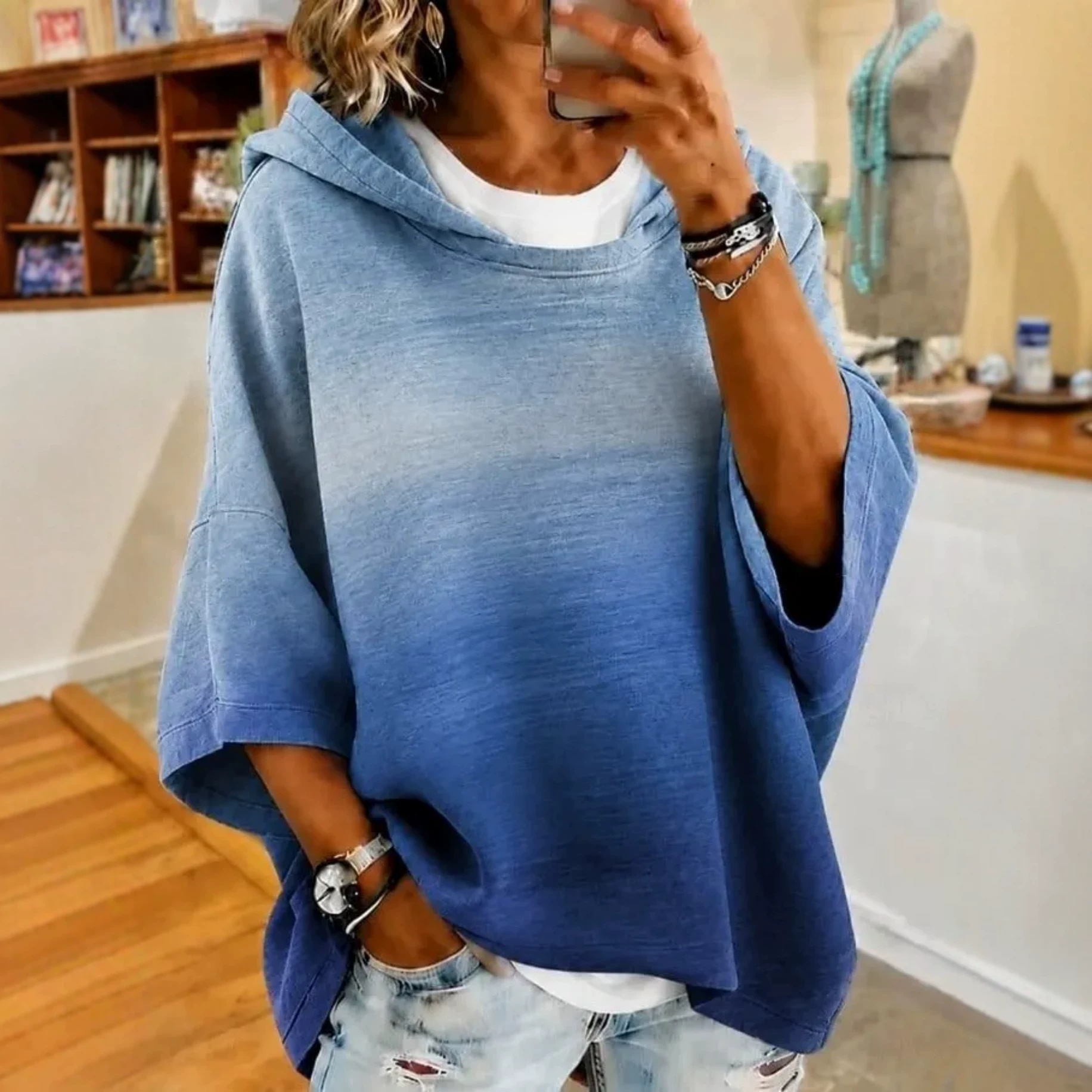 Women's Gradient Line Print Casual Hoodie