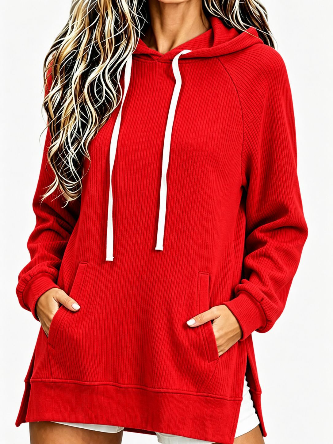 2026 Cross-Border European & American Women's Corduroy Hooded Sweatshirt Fall/Winter New Loose Mid-Length Pocket Pullover Top