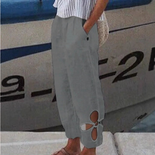 Women's Solid Color Pocket Cutout Loose Casual Pants