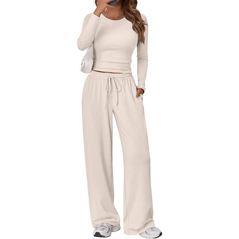 Women's Asymmetric Long Sleeve Wide Leg Pants Casual Set