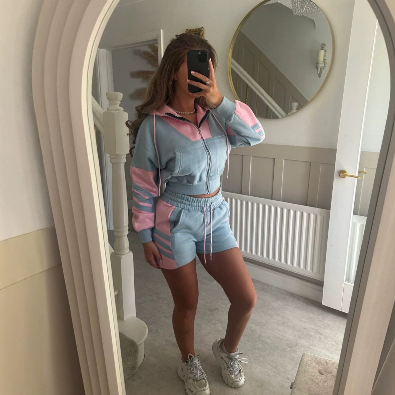 Women's Colorblock Three-Stripe Casual Sportswear Set