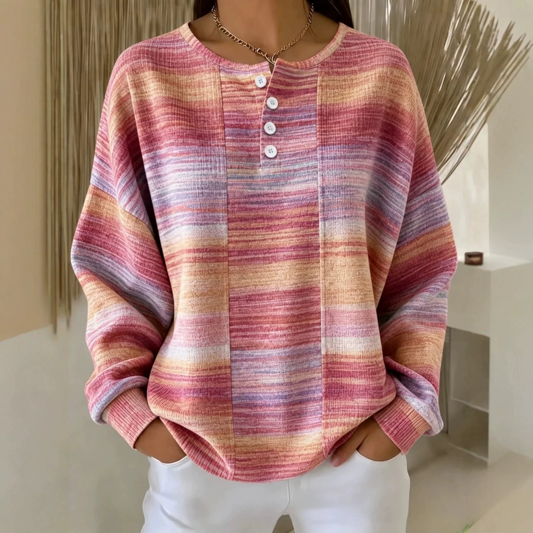 Women's Retro Plaid Print Button Sweatshirt
