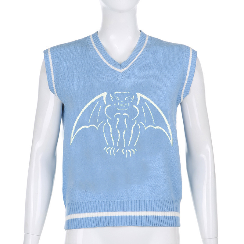 Deep V-Neck Batwing Sleeve Knit Vest