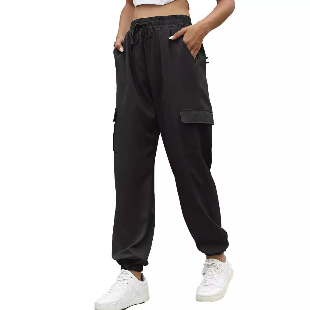 Lace-Up Loose Cargo Pants with Flap Pockets and Cuffed Ankles