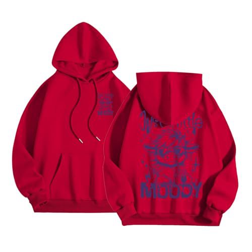 Women's Moody Letter Print Hoodie with Bull Head Sunglasses Graphic