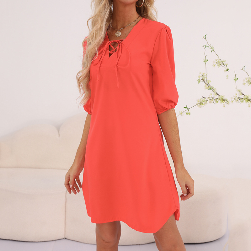 Women's V-Neck Tie Short Dress
