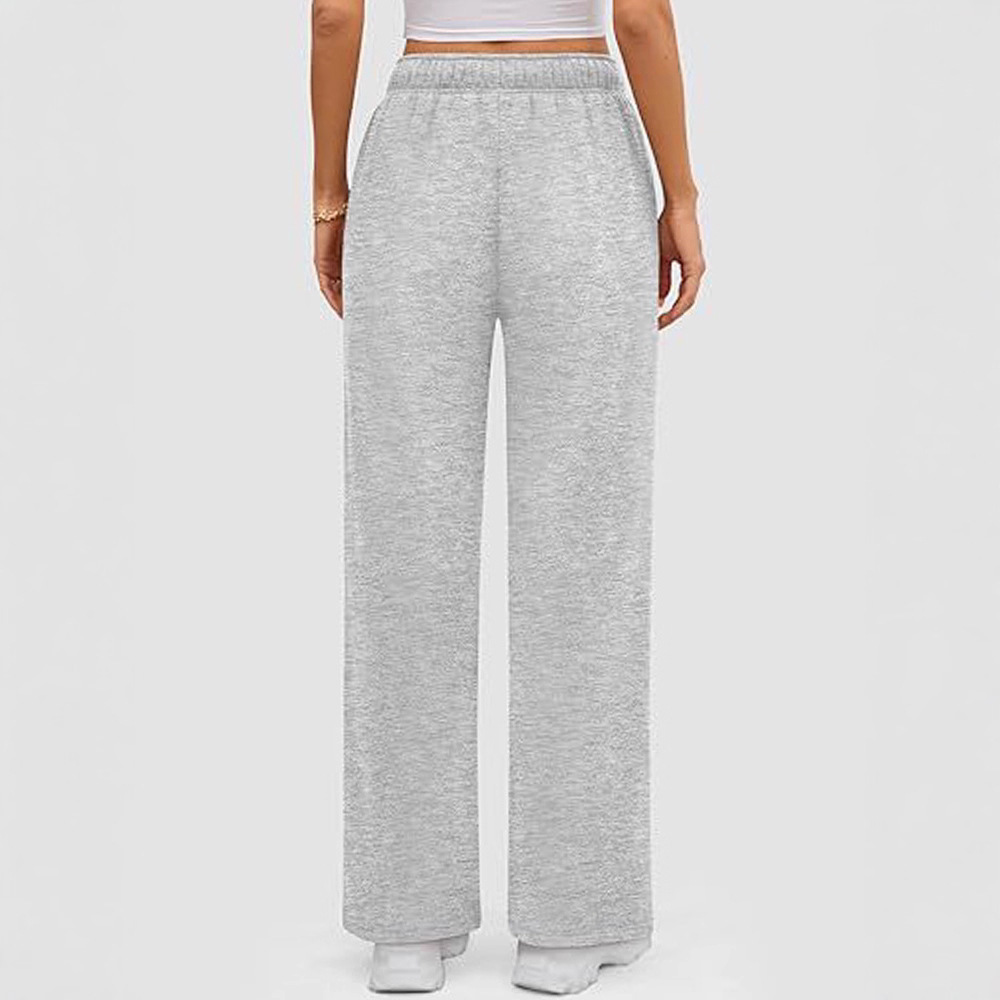 Fleece-Lined Straight-Leg Sweatpants for Women, Loose Casual Lounge Pants, Gray/Black