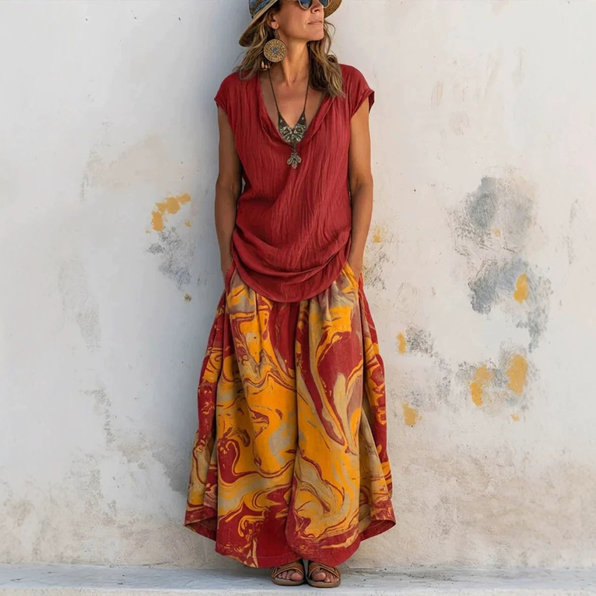 Women's Printed Tank Top and Wide-Leg Pants Two-Piece Set