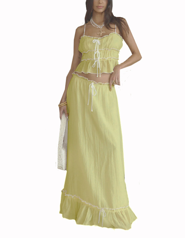 Women's Sweet Bow Cami Top and Pleated Midi Skirt Set