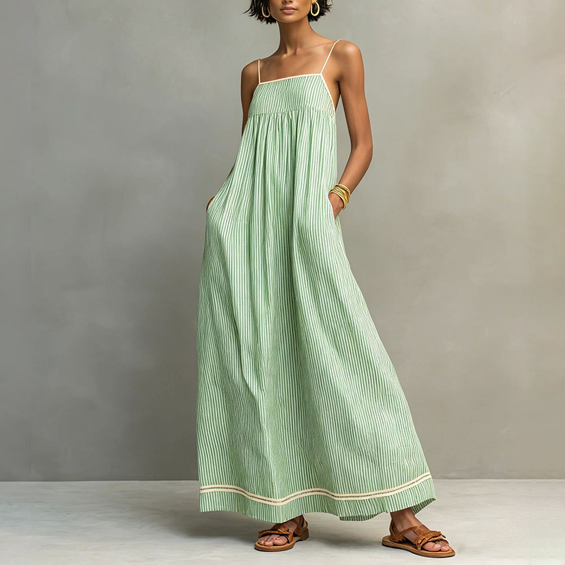 Women's Summer Sleeveless Maxi Dress with Pleated Details