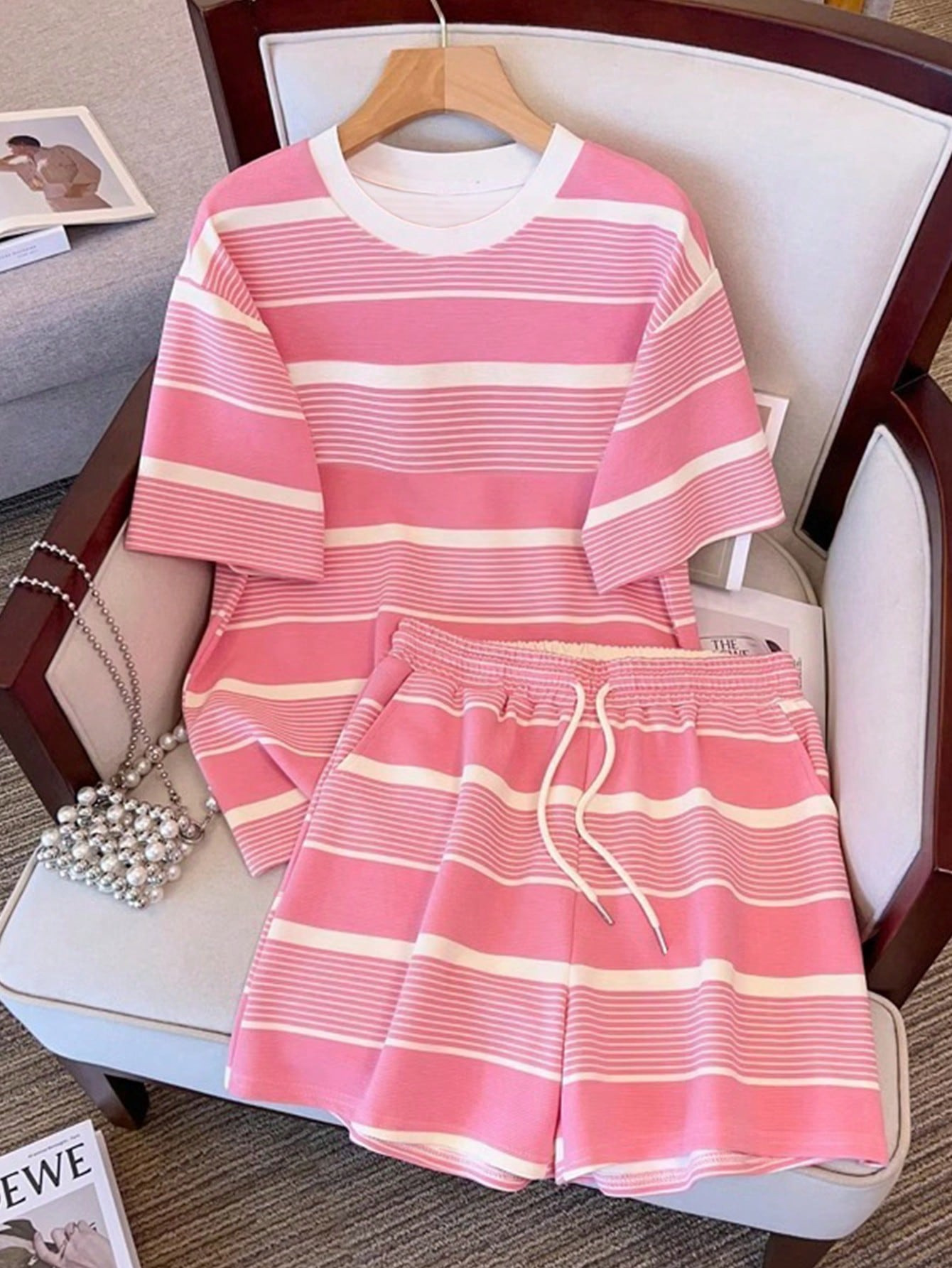 Striped Shorts and Fitted Top Set with Tie Waist