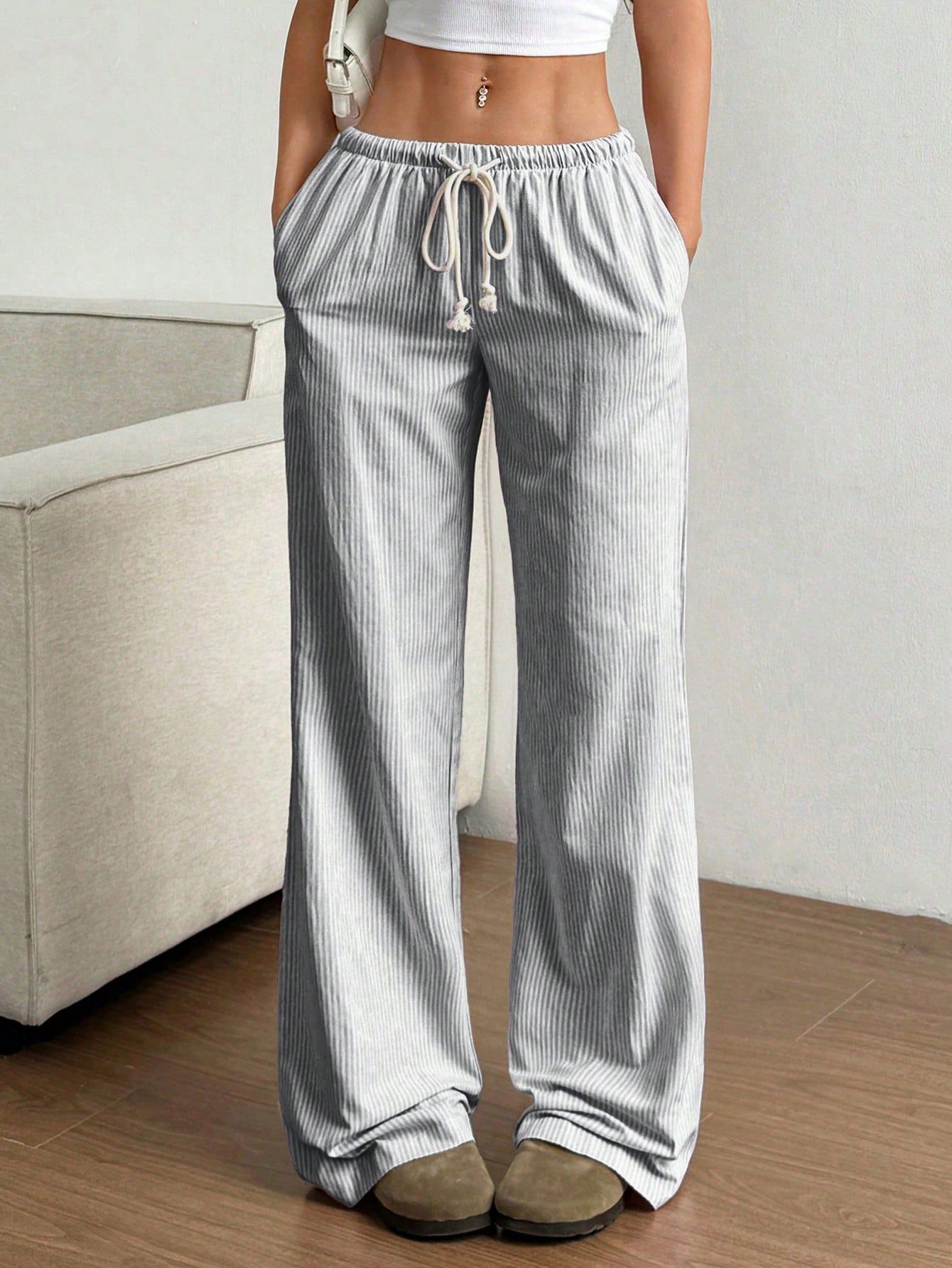 Striped Wide-Leg Casual Pants