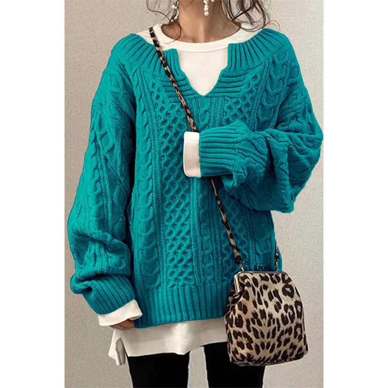 Cable-Knit Loose-Fit V-Neck Women's Sweater
