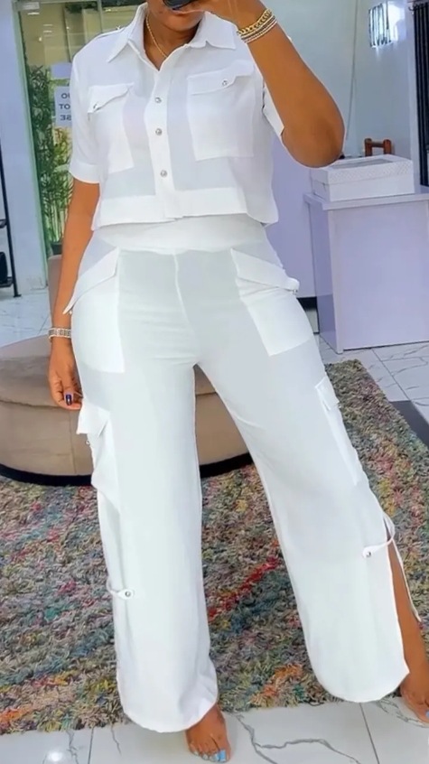 Women's High Neck Top and Multi-Pocket Patchwork Pants Casual Set