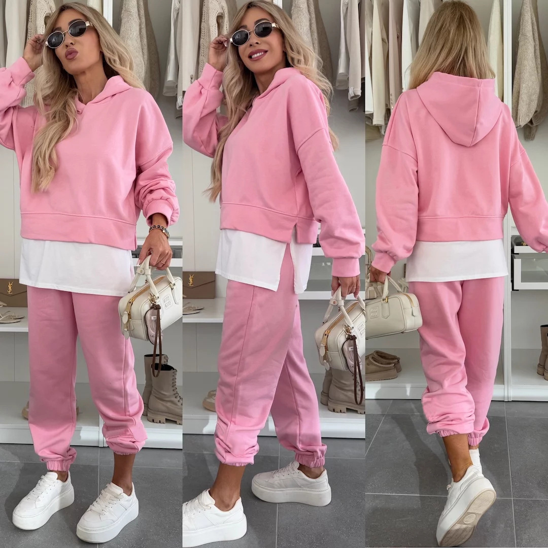 Women's Colorblock Faux-Layer Sweatshirt and Pants Set