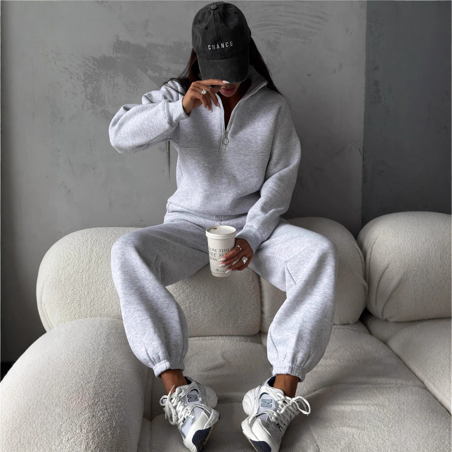Women's Half-Zip Pullover Hoodie and Jogger Pants Two-Piece Set