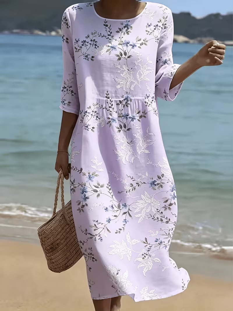 Women's Floral Print Pleated Midi Dress