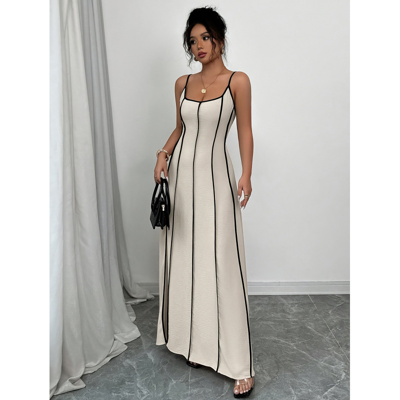 Women's Spaghetti Strap Open Back Color Block Cami Dress