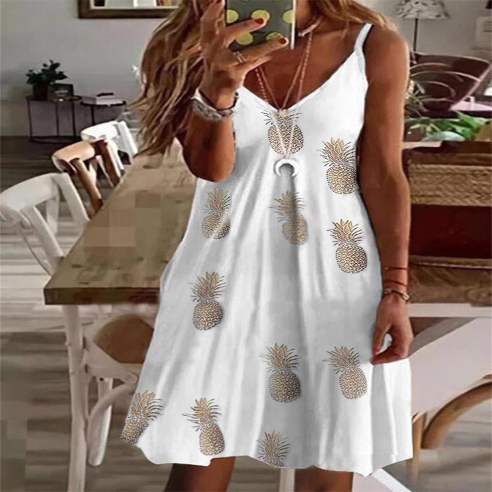 Women's Sexy V-Neck Printed Cami Dress Loose Fit