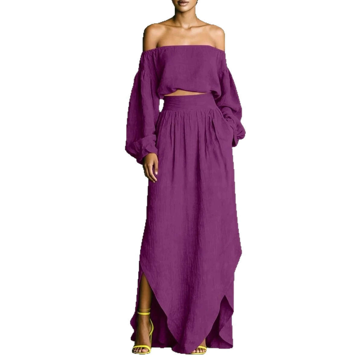 Women's Off-Shoulder Top and Asymmetrical Skirt Two-Piece Set