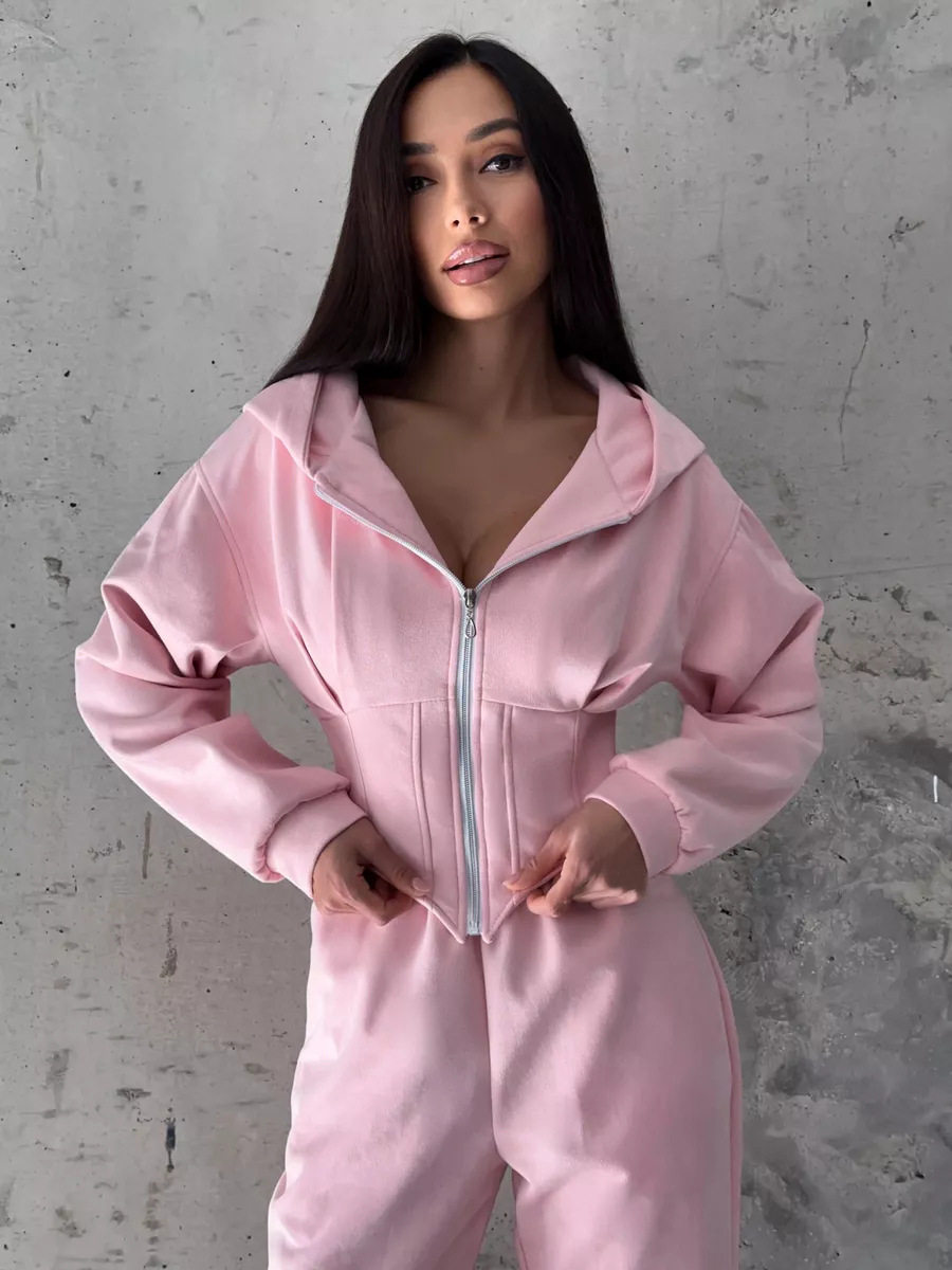 Women's Solid Color Hooded Waist-Cinched Sweatshirt and Pants Set Casual Two-Piece