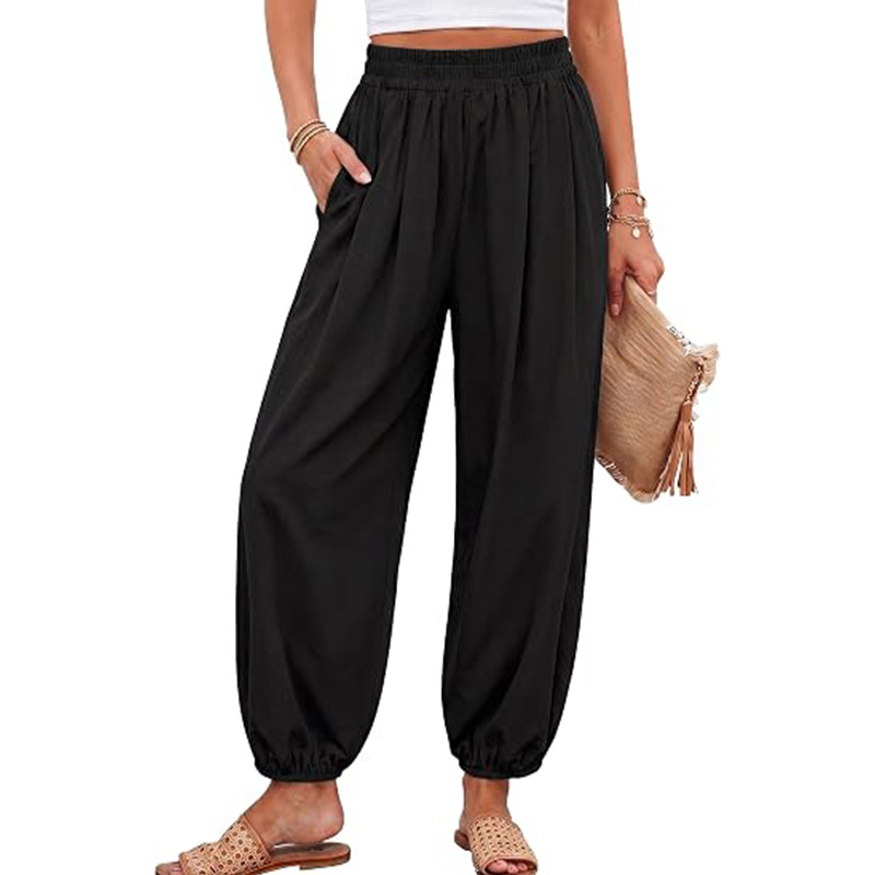 High-Waist Lantern Pants with Cuffed Ankles, Loose Comfortable Women's Trousers